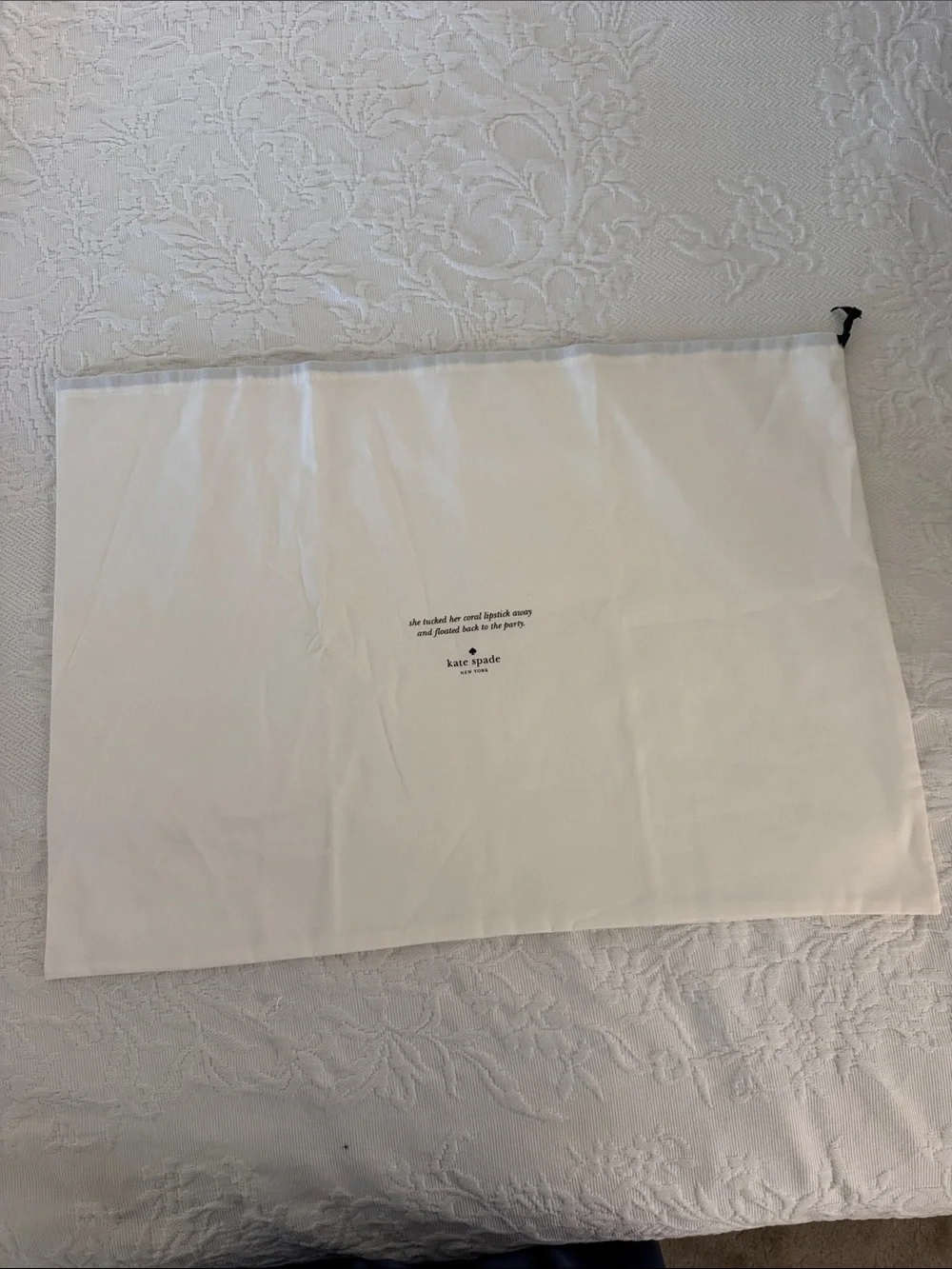 Kate Spade Extra Large Ivory Black Drawstring Dust Bag
